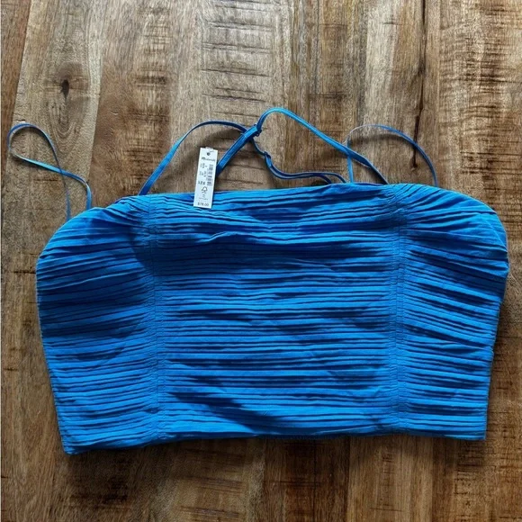 Madewell Blue Ruched Crop Top poplin cotton size 8 NEW NWT - Picture 3 of 7